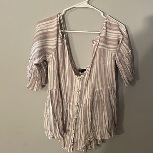 Gray and white striped cold shoulder blouse. Torrid size 2